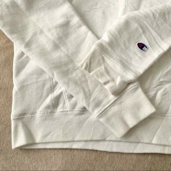 Champion reverse weave white hoodie women’s medium blue logo sweatshirt sport - Picture 5 of 8